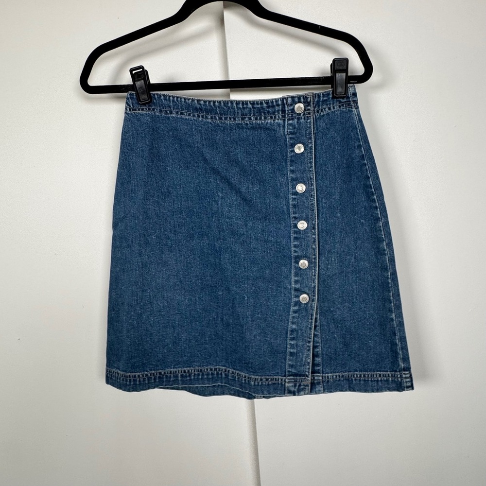 Gap Denim Mini Skirt Womens 4 Blue Medium Wash Button Front A-Line Cotton